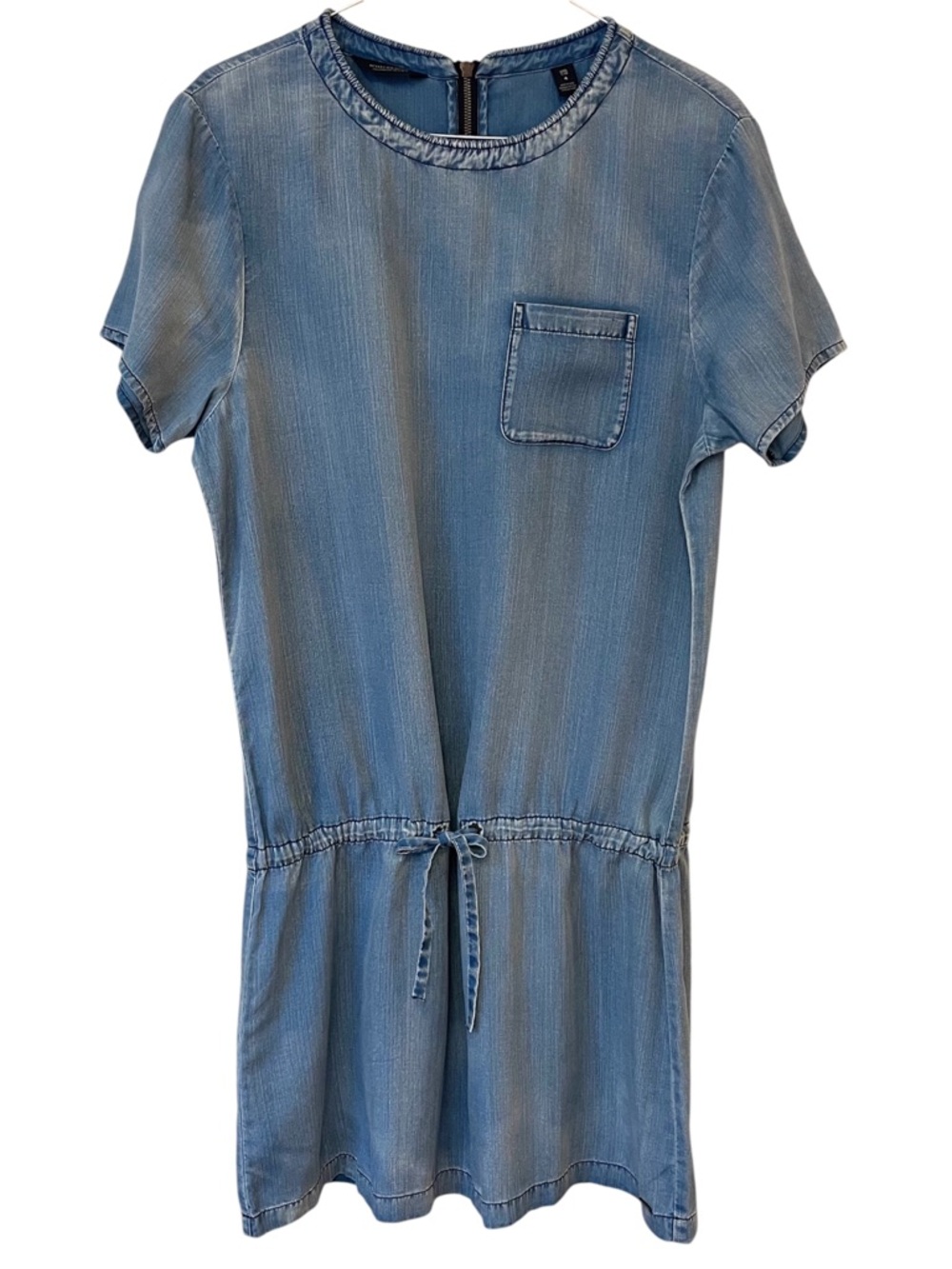 Scotch & Soda Chambray Short Sleeve Drop Waist Mini Dress Denim Look Sz 4 Small